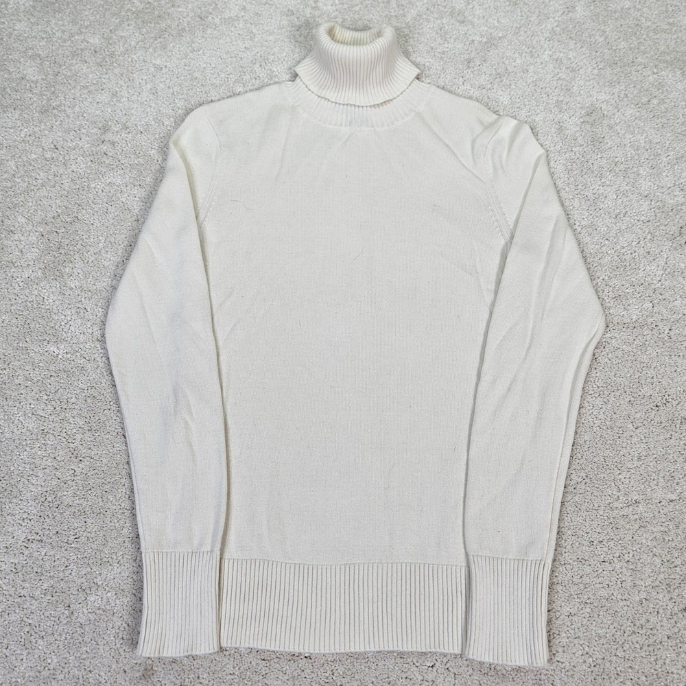 Banana Republic Cream Cotton Turtleneck Sweater XS Ribbed‎ Cuff Classic Staple